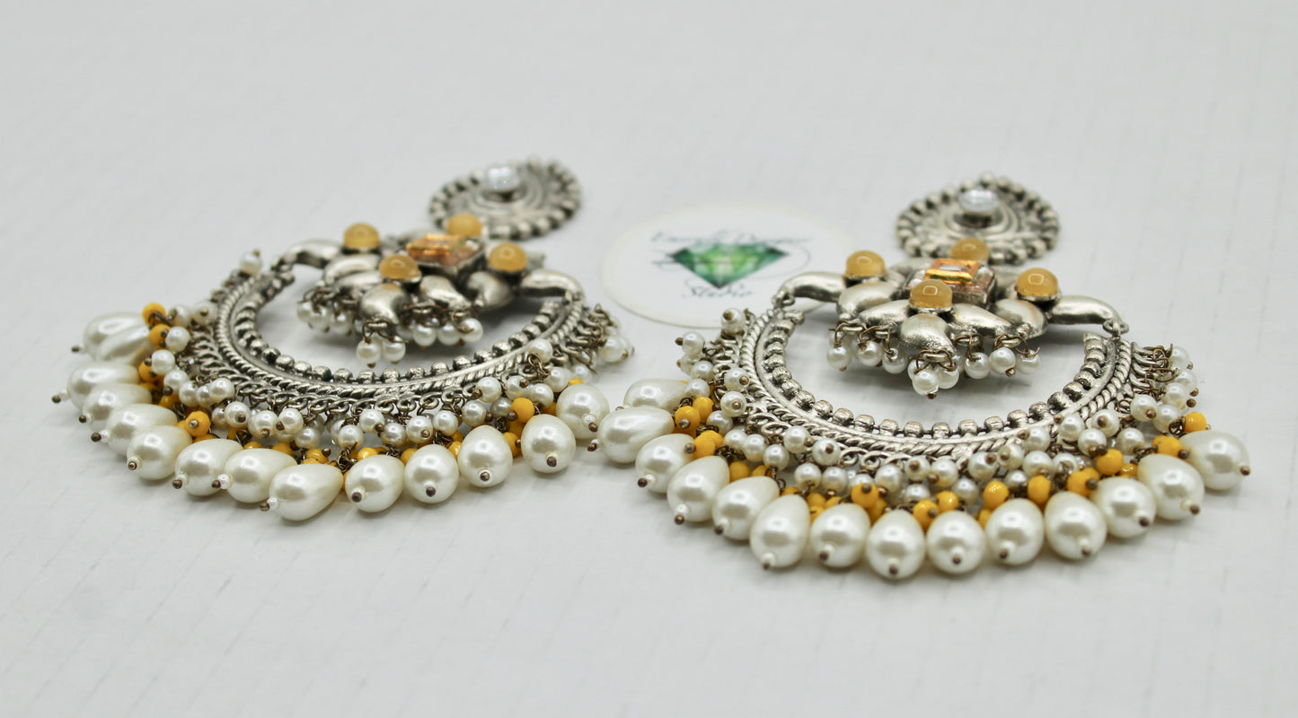 Monalisa and Kundan Oxidized Earrings - E1153