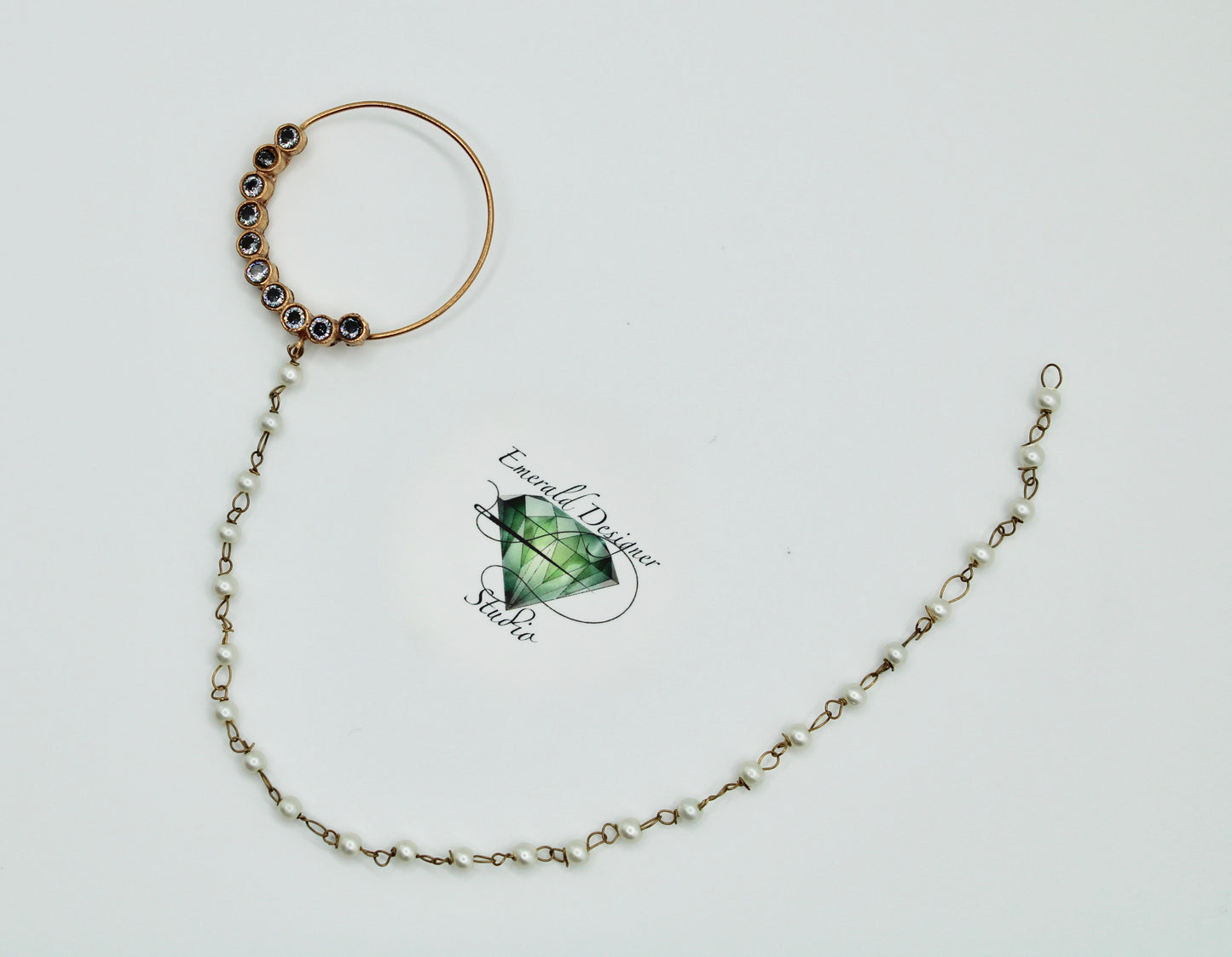 Cubic Zirconia And Faux Pearl Nose Ring - E1354