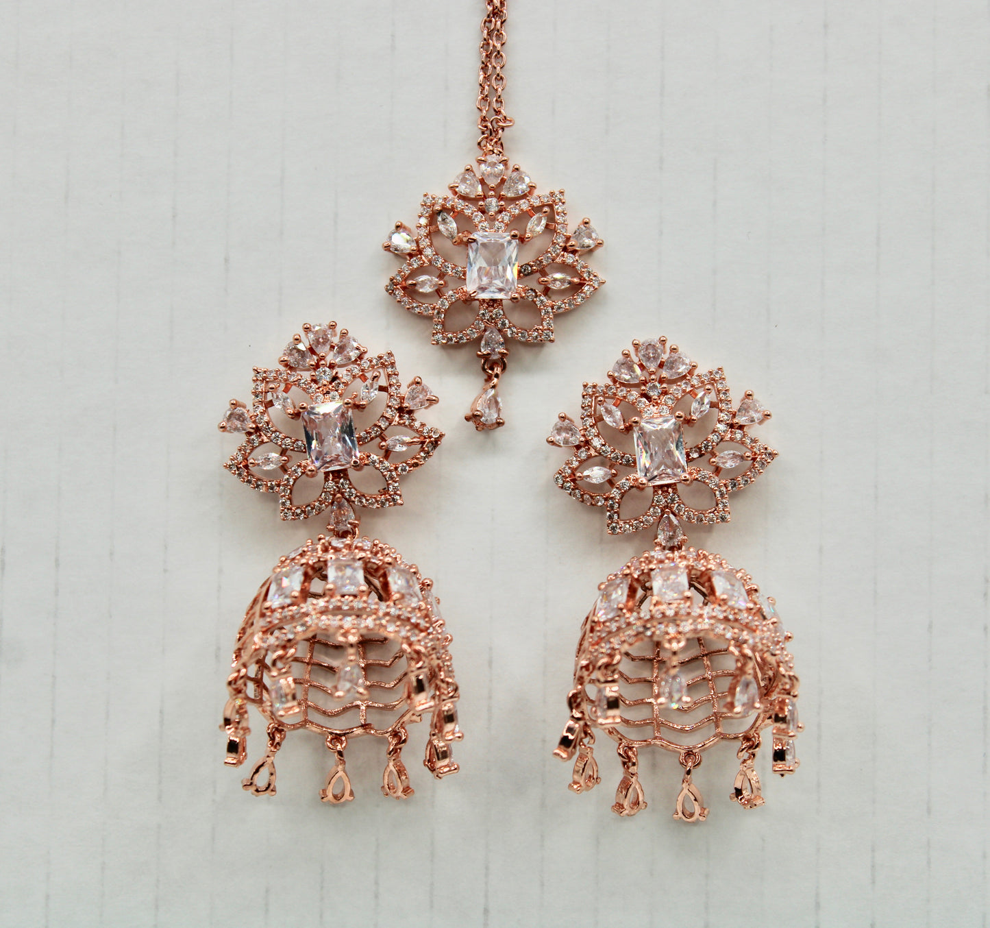 Cubic Zirconia Teeka And Jhumki Set - E1350