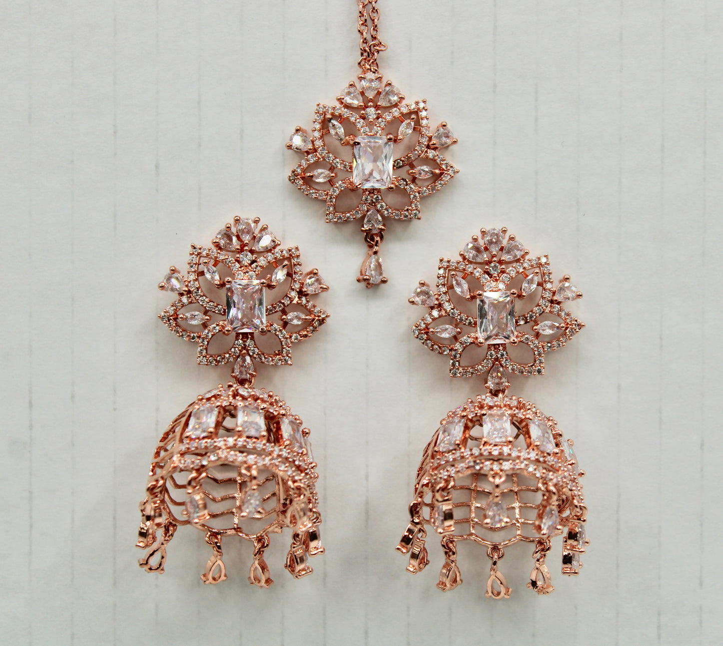 Cubic Zirconia Teeka And Jhumki Set - E1350
