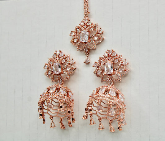 Cubic Zirconia Teeka And Jhumki Set - E1350
