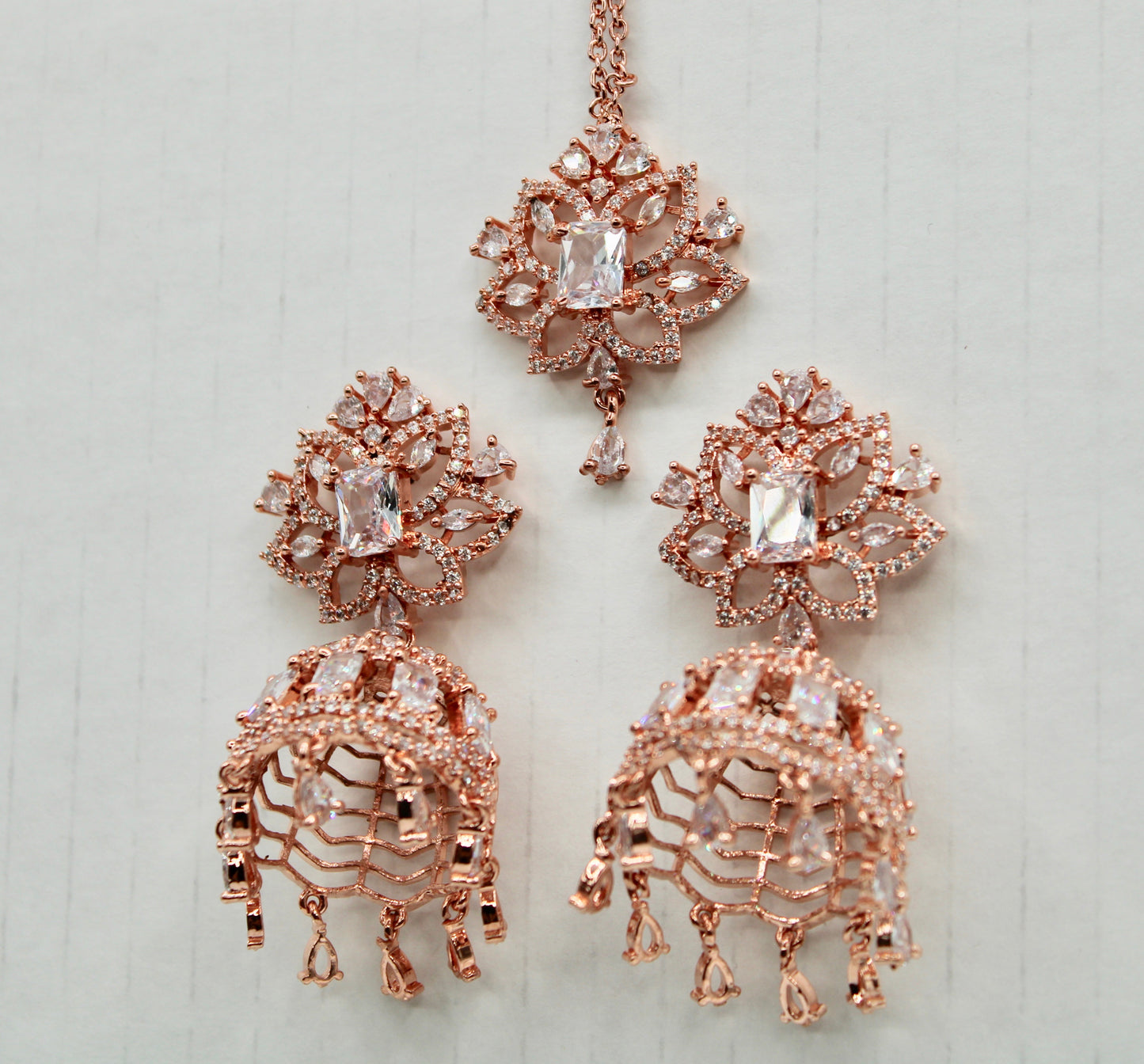 Cubic Zirconia Teeka And Jhumki Set - E1350