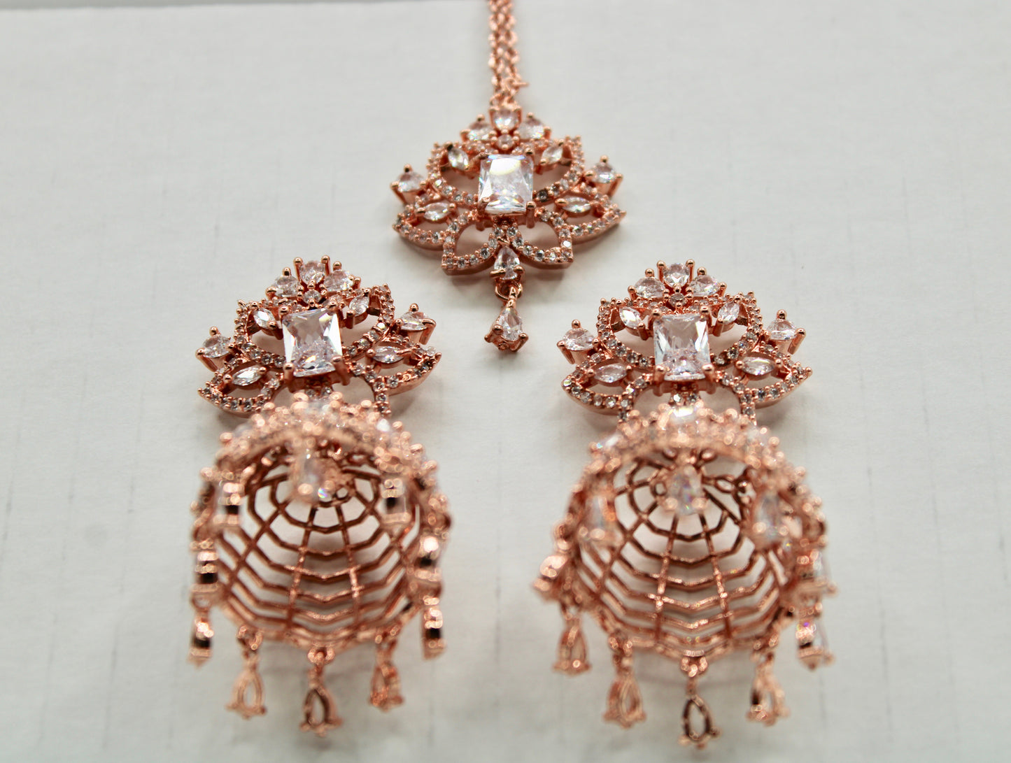 Cubic Zirconia Teeka And Jhumki Set - E1350