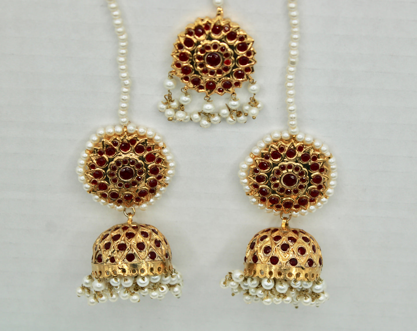 Gold-Plated Thappa-Kundan Jhumki and Teeka Set - E1336
