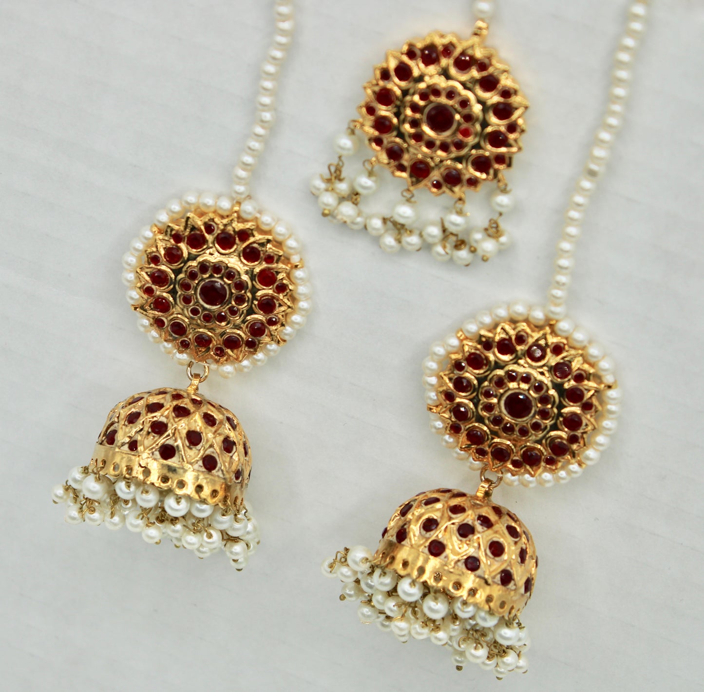 Gold-Plated Thappa-Kundan Jhumki and Teeka Set - E1336