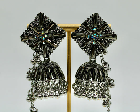 Rhinestone and Ghungroo Jhumki Set - E7006