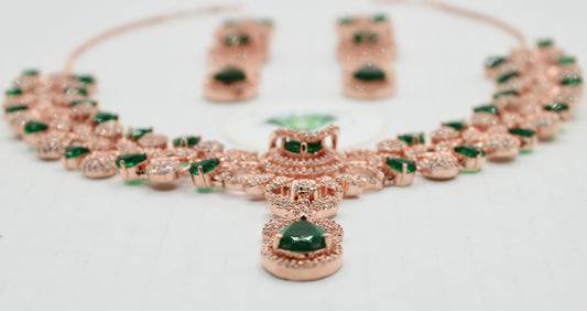 Rose Gold Cubic Zirconia Necklace Set - E1305