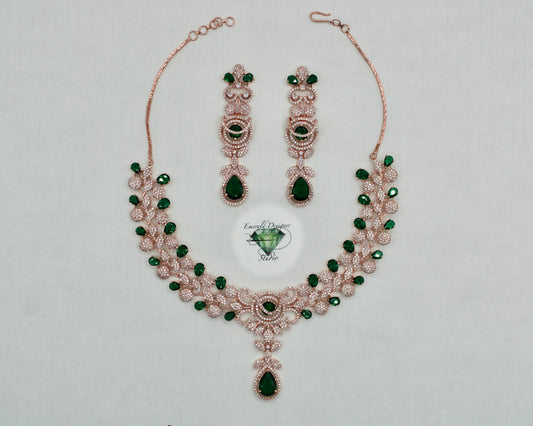 Rose Gold Cubic Zirconia Necklace Set - E1305