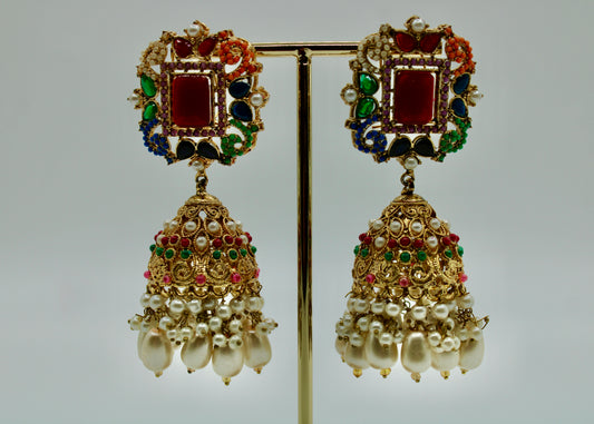 Cubic Zirconia and Faux Pearl Jhumki Set - E7025