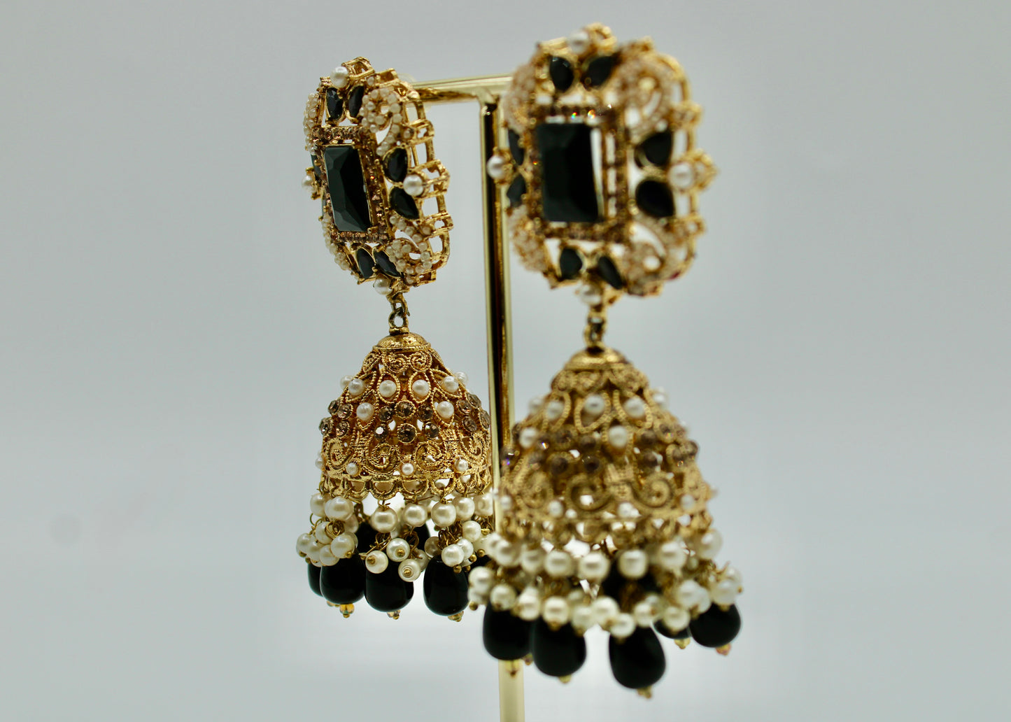 Cubic Zirconia and Faux Pearl Jhumki Set - E7025