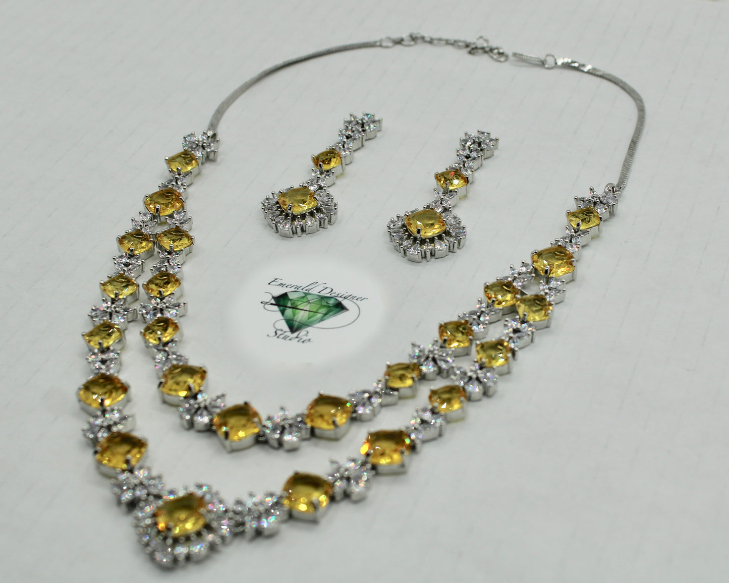 Layered Cubic Zirconia Necklace Set - E805