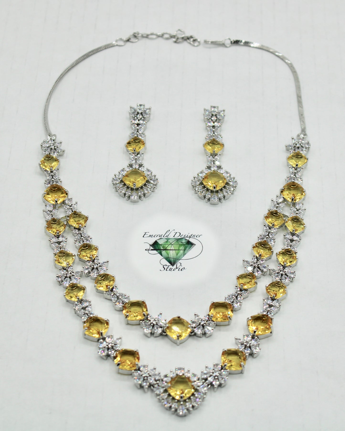 Layered Cubic Zirconia Necklace Set - E805