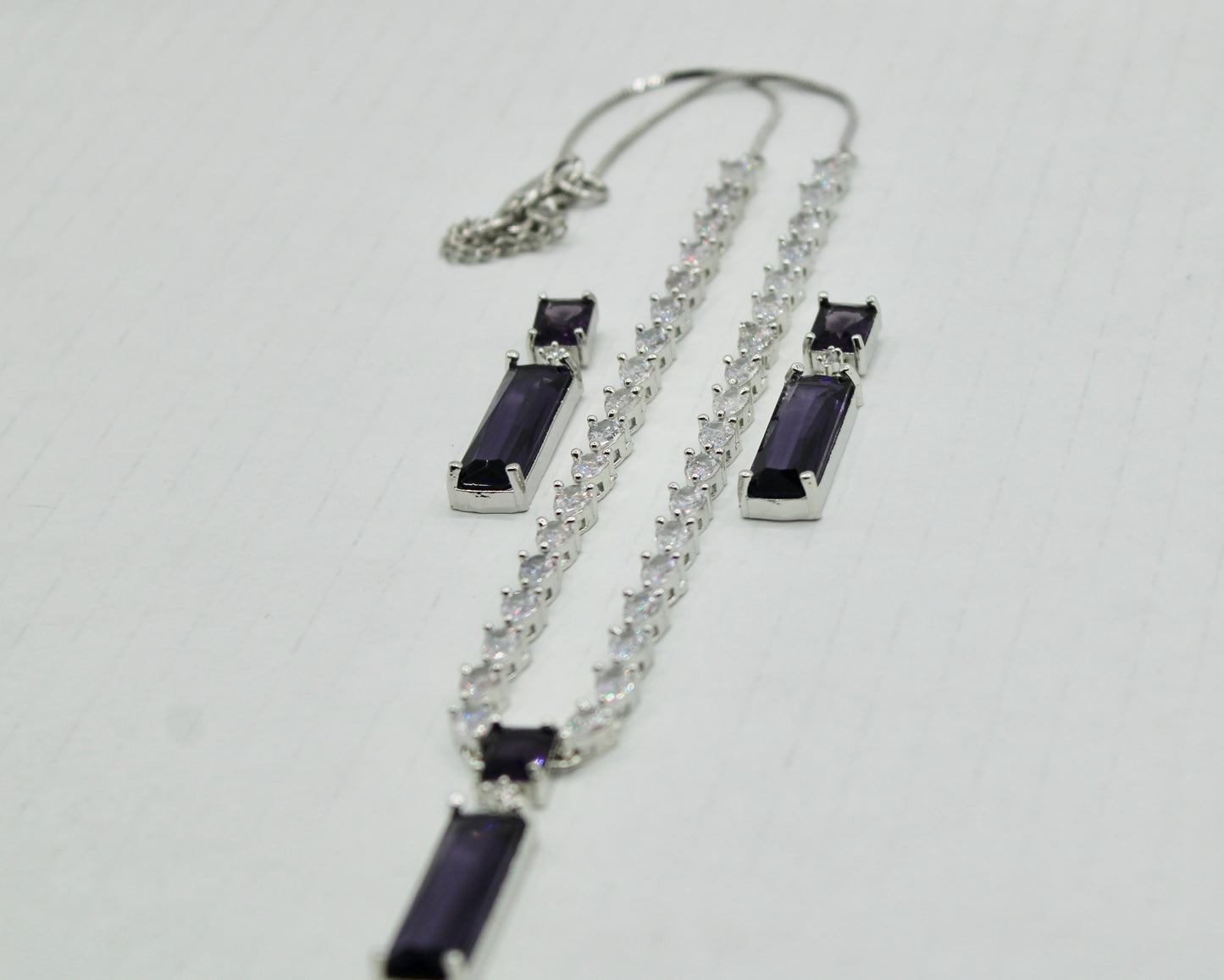 Baguette-Cut Cubic Zirconia Necklace Set - E849
