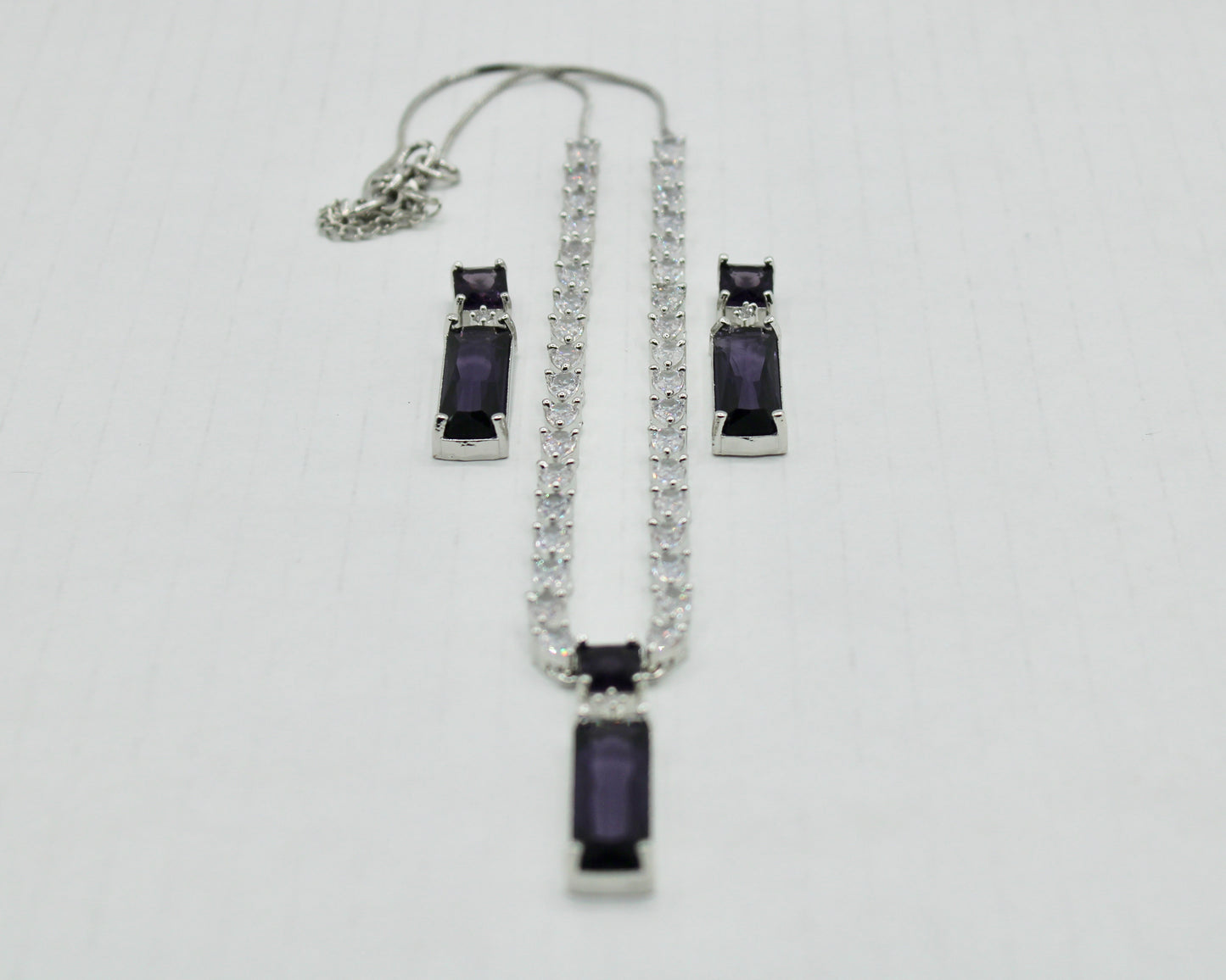Baguette-Cut Cubic Zirconia Necklace Set - E849