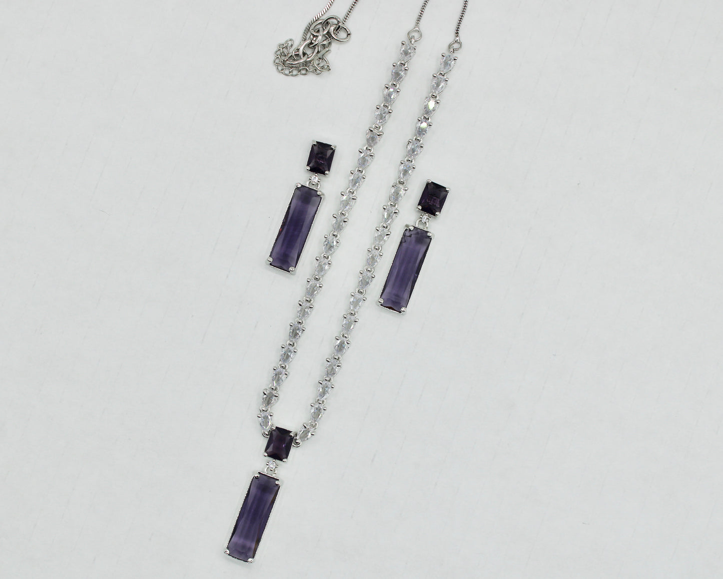 Baguette-Cut Cubic Zirconia Necklace Set - E849