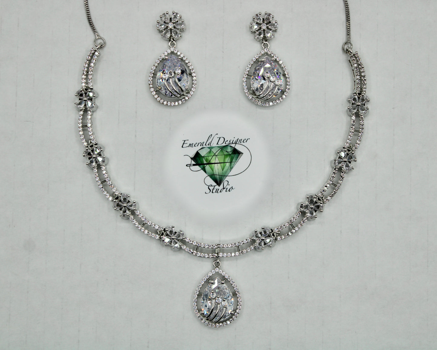 Pear-Cut Cubic Zirconia Necklace Set - E799
