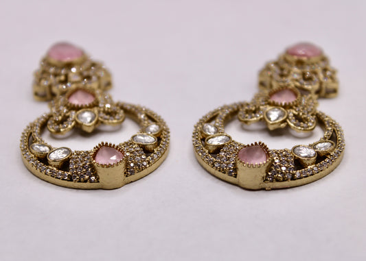 Kundan and Mona Lisa Chand Bali Set- E7090