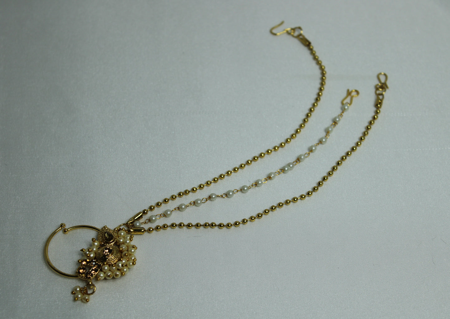 Faux Kundan and Pearl Clip-On Nose Ring - E815