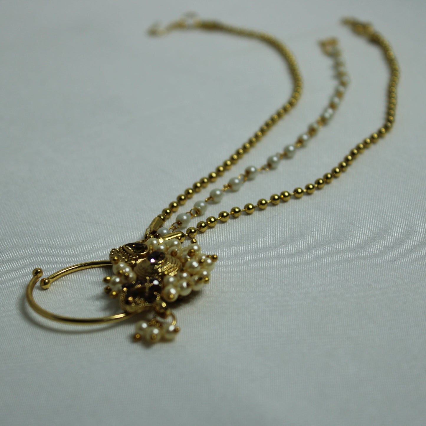 Faux Kundan and Pearl Clip-On Nose Ring - E815