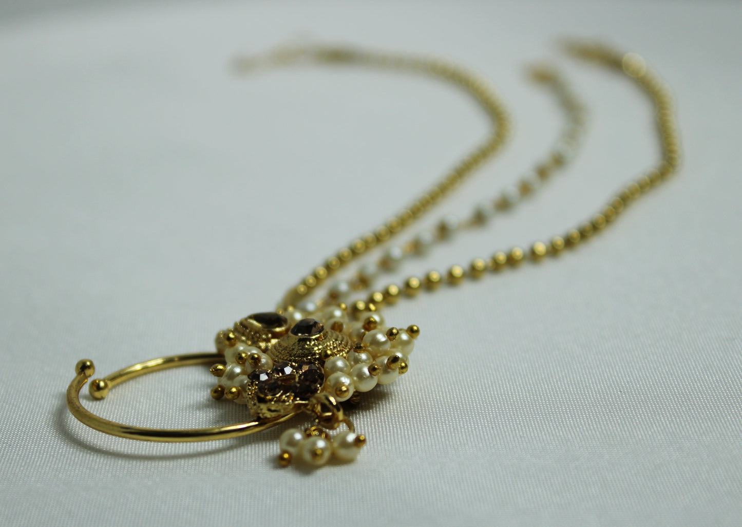 Faux Kundan and Pearl Clip-On Nose Ring - E815