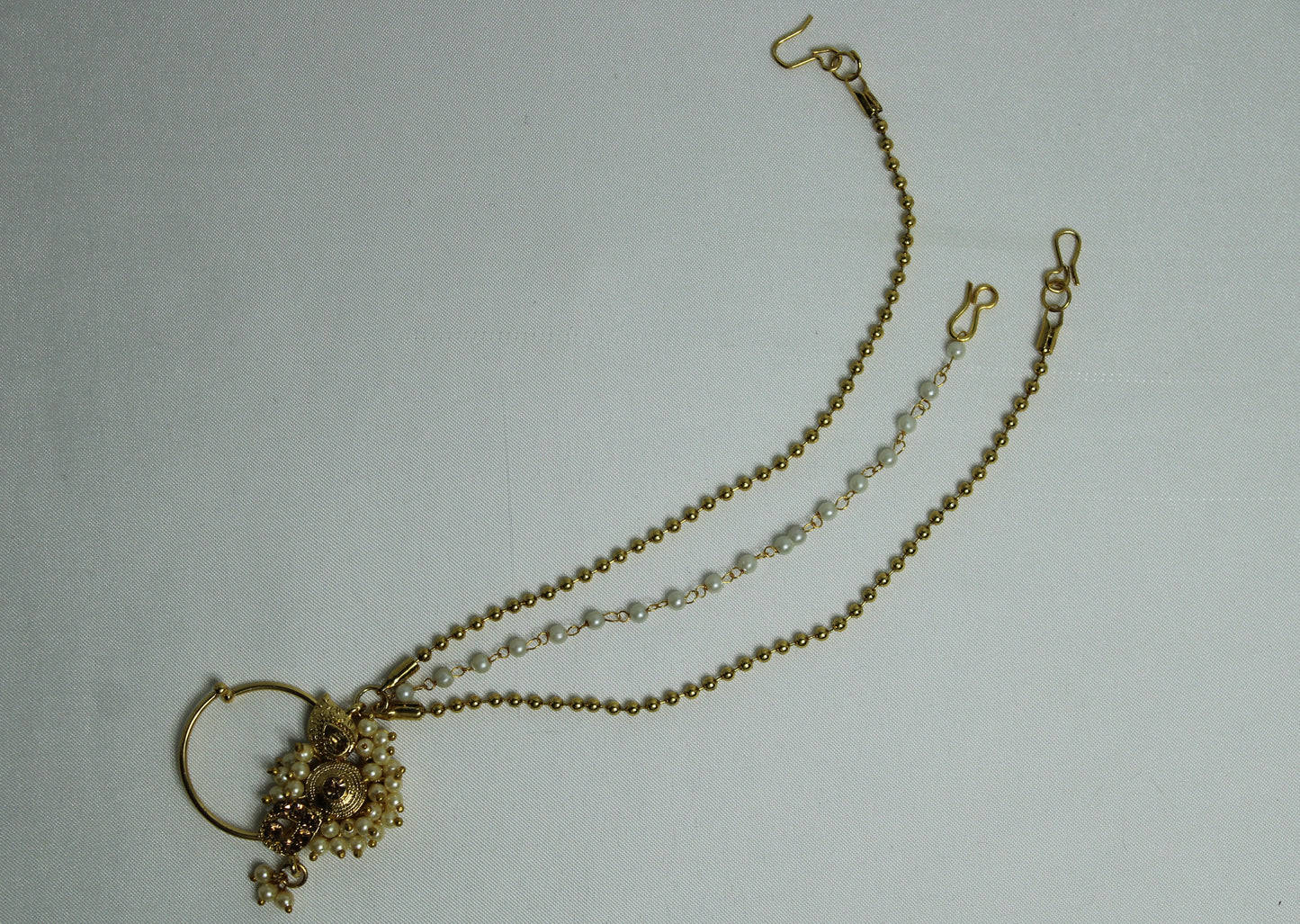Faux Kundan and Pearl Clip-On Nose Ring - E815