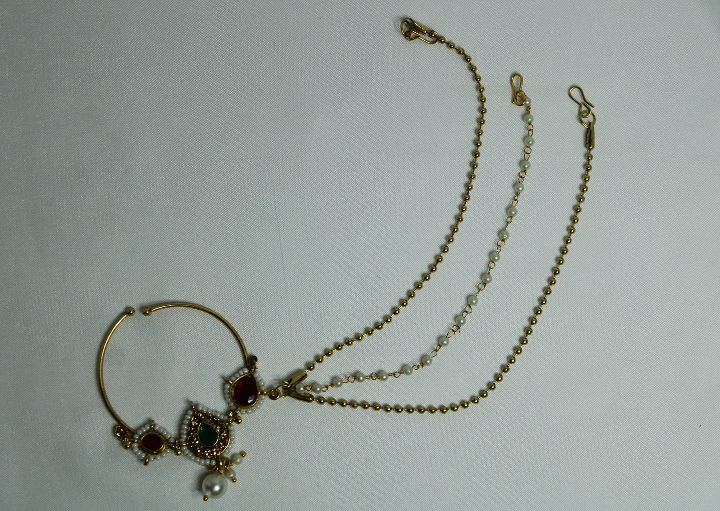 Faux Kundan and Pearl Clip-On Nose Ring - E816