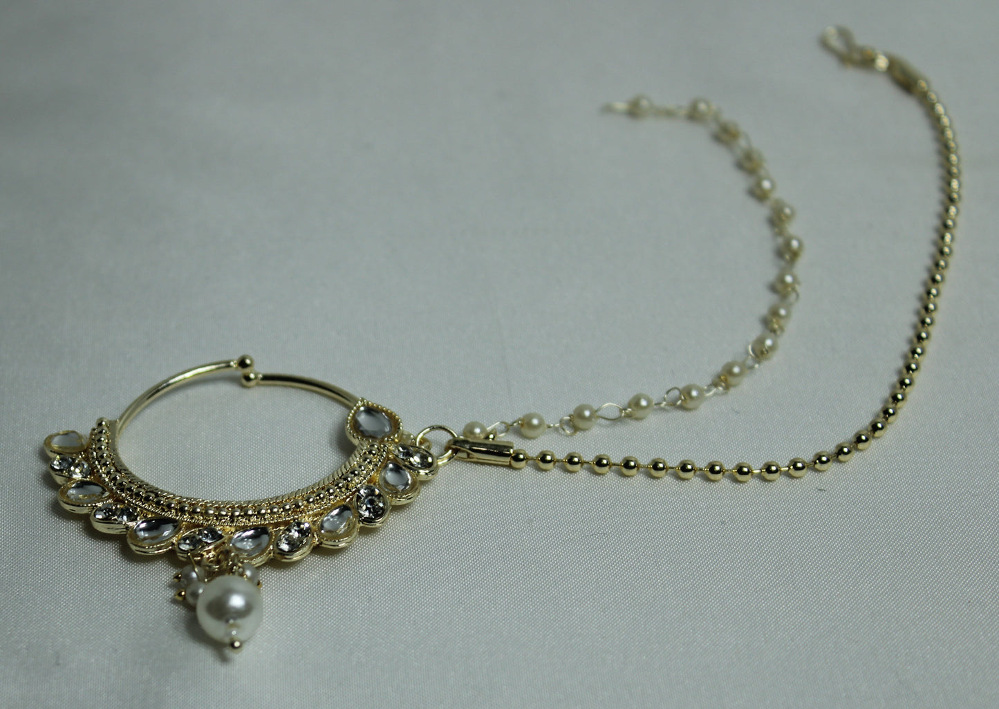Faux Kundan and Pearl Clip-On Nose Ring - E818