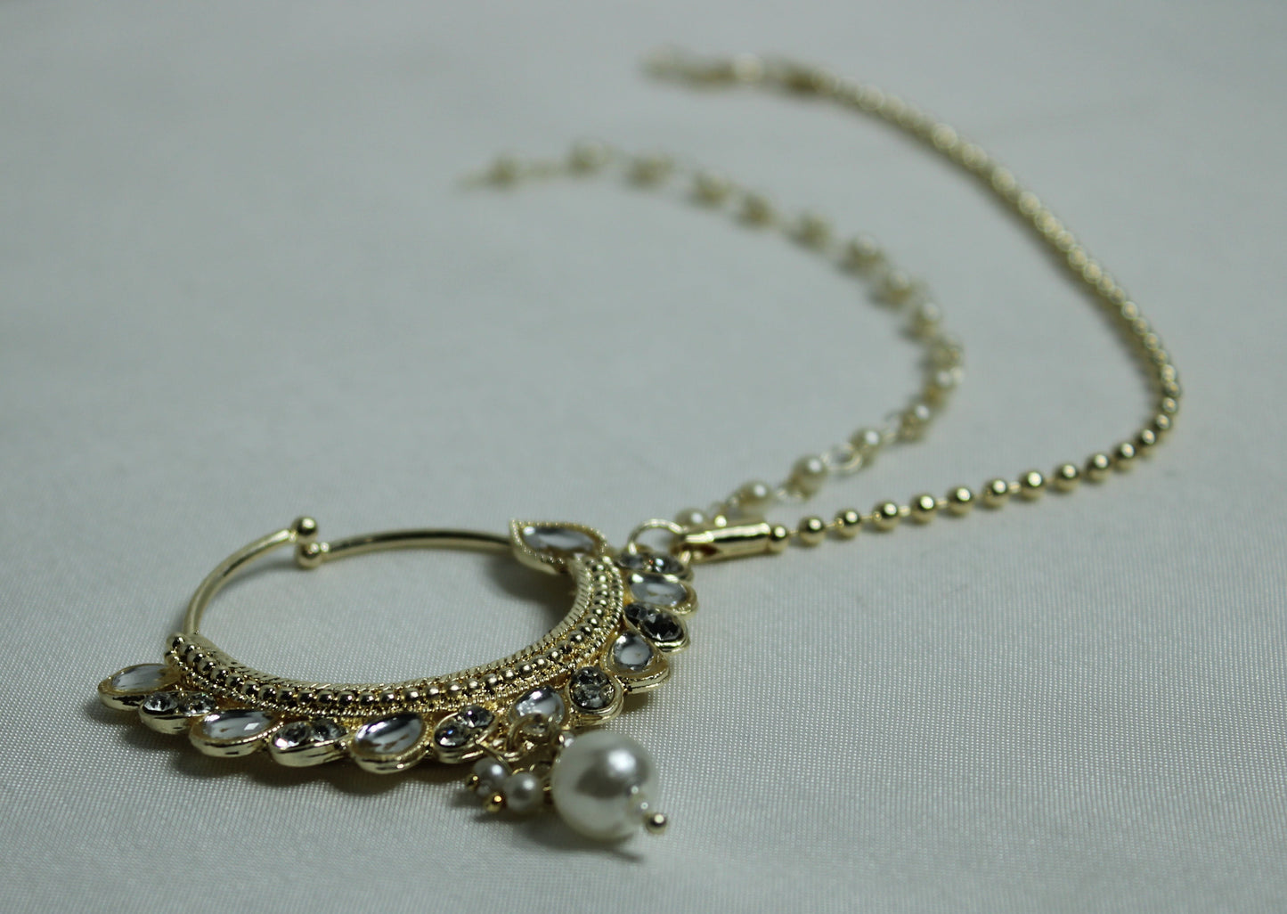 Faux Kundan and Pearl Clip-On Nose Ring - E818