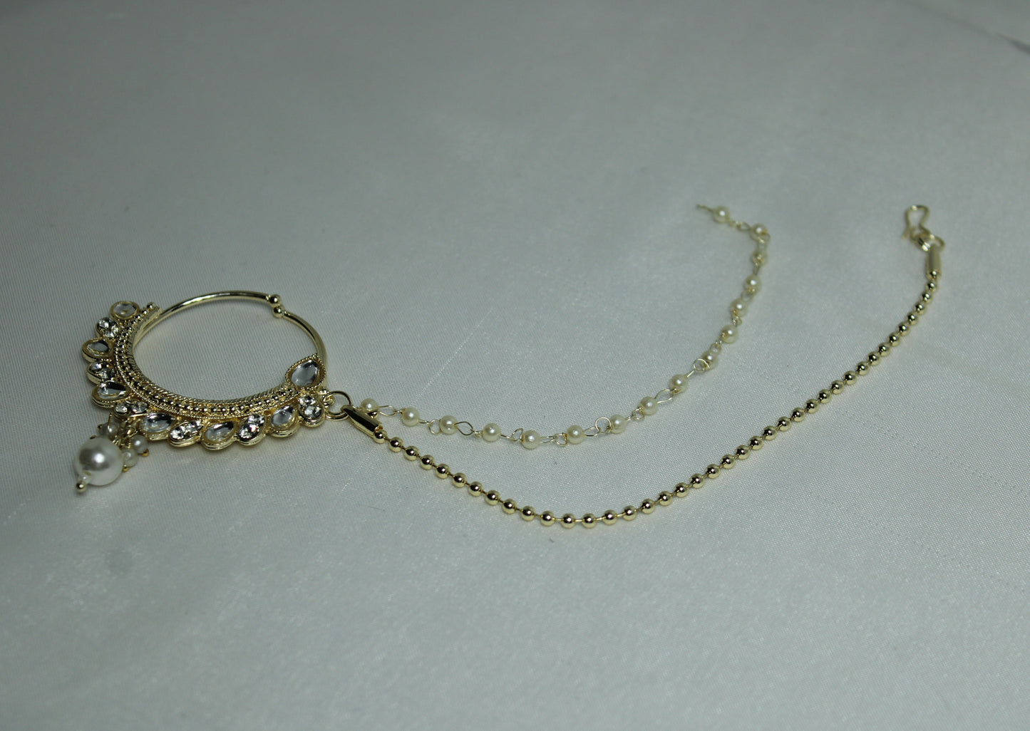 Faux Kundan and Pearl Clip-On Nose Ring - E818