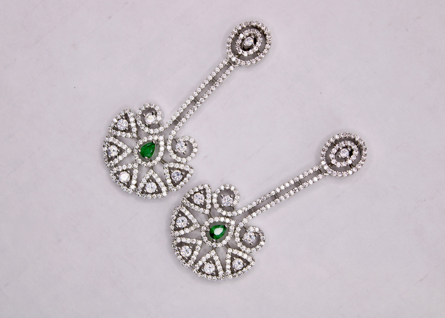 Cubic Zirconia Floral Drop Earrings - E7074