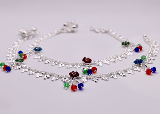 Floral Cubic Zirconia Ghungroo Anklet - E7059