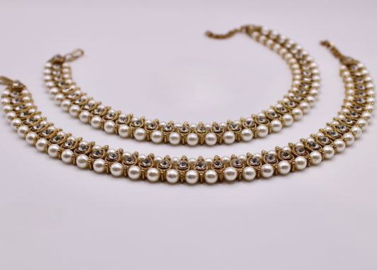 Traditional Faux Pearl and Cubic Zirconia Anklet - E7049