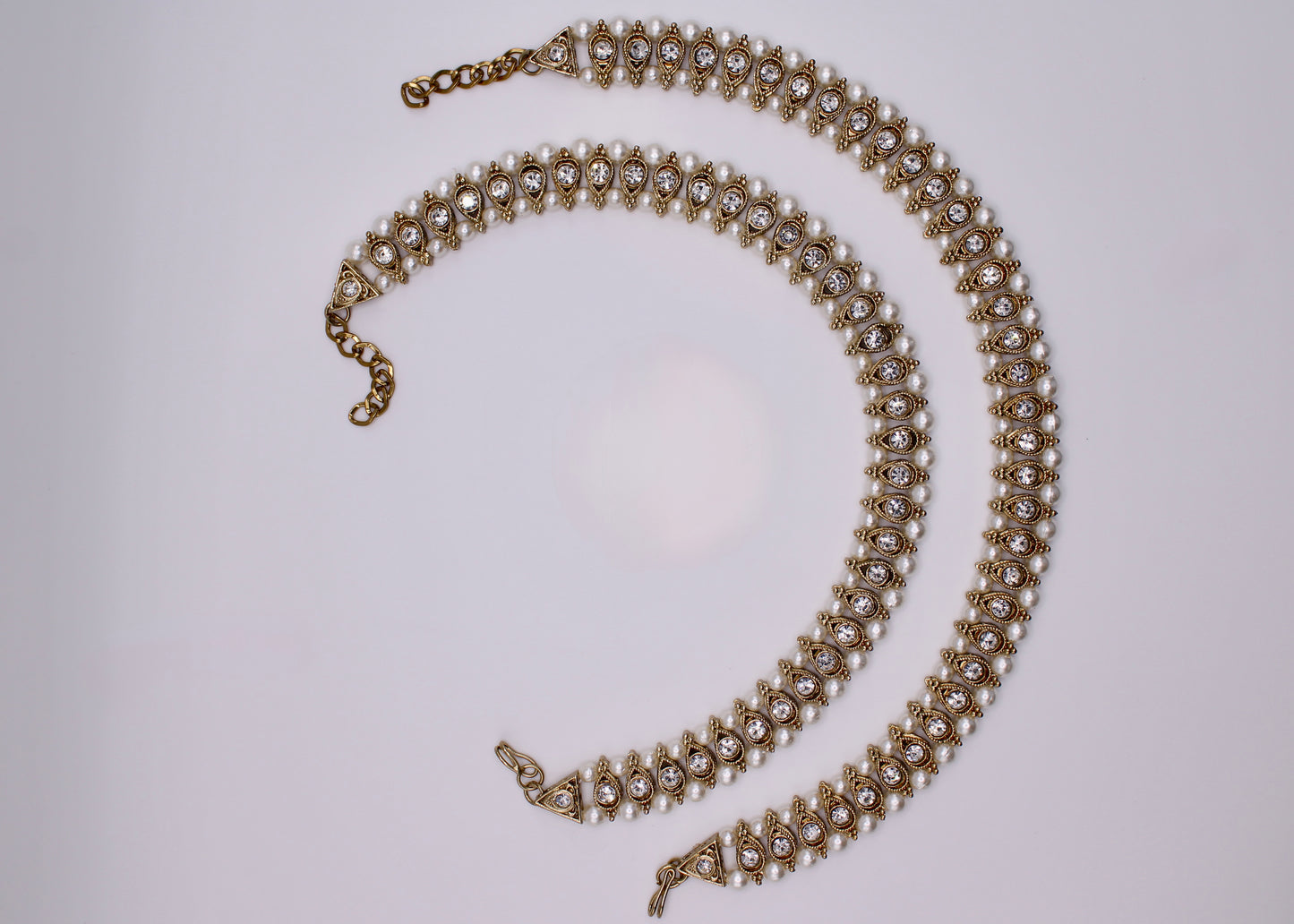 Traditional Faux Pearl and Cubic Zirconia Anklet - E7049