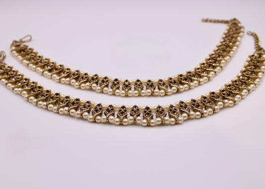Faux Pearl and Cubic Zirconia Anklet - E7048