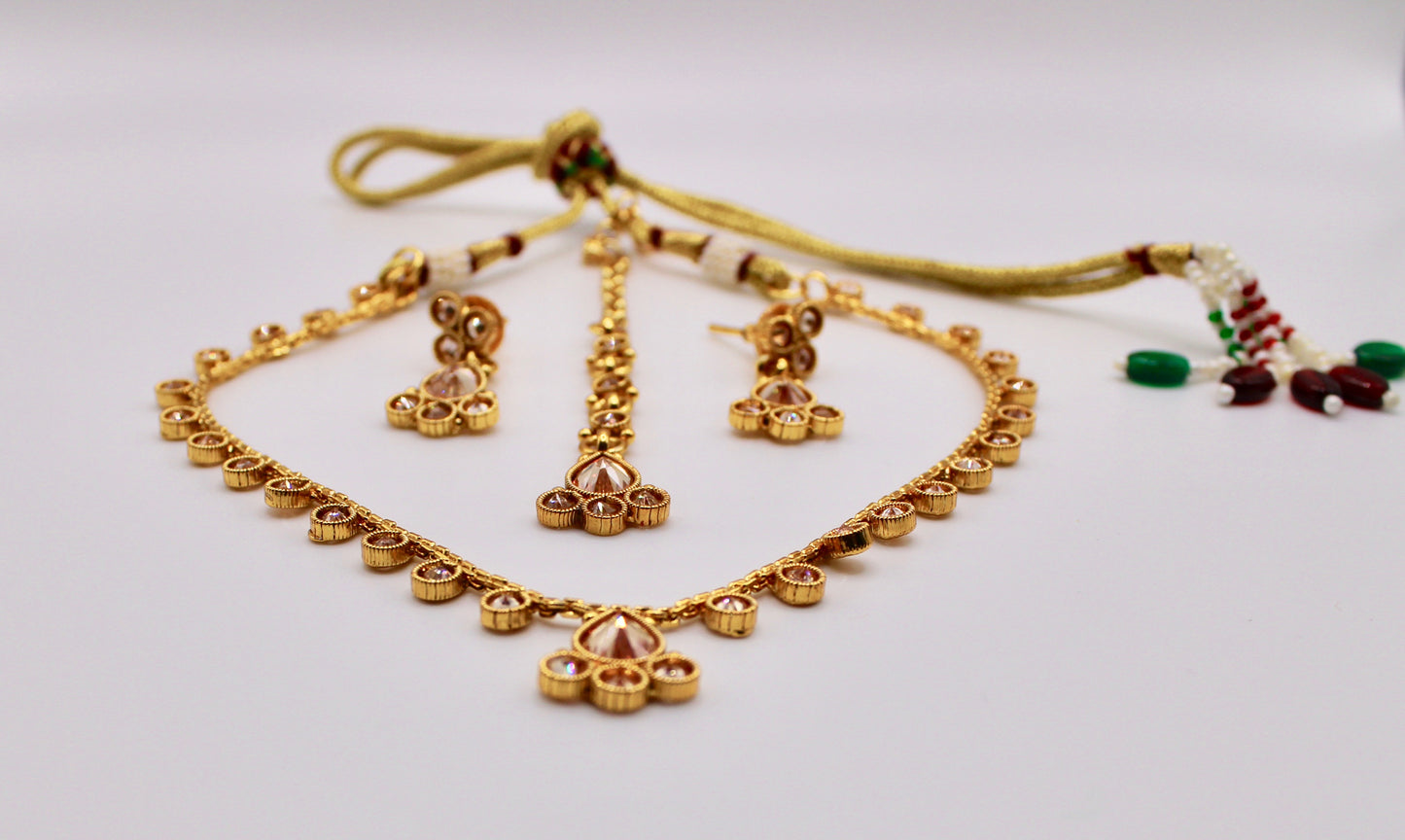 Polki Necklace Set With Teeka - E112