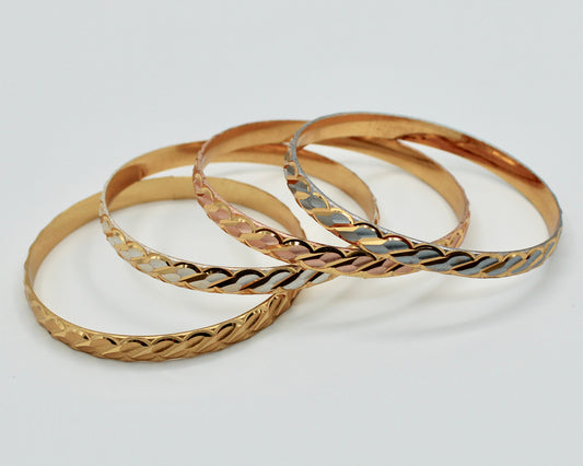 Multicolour Gold Plated Scallop-Detailed Bangle Set - E1904