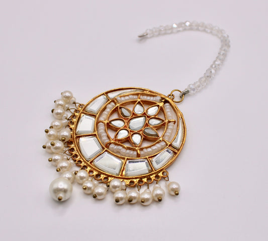 Sheesha Kundan and Faux Pearl Teeka - E961