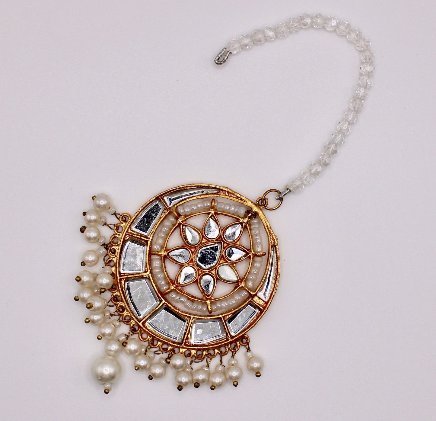 Sheesha Kundan and Faux Pearl Teeka - E961