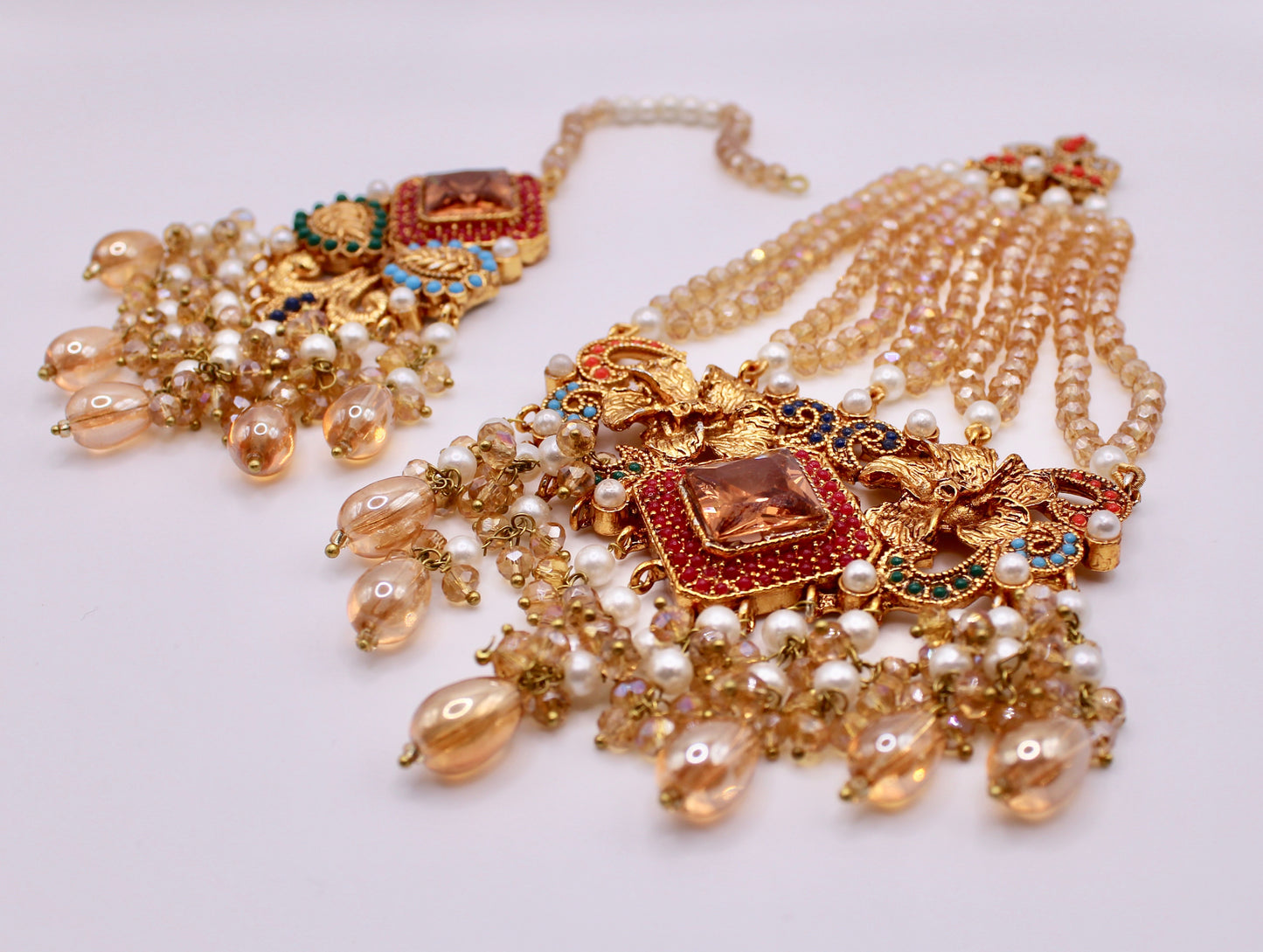 Nauratan and Cubic Zirconia Teeka and Jhumer Set - E1149