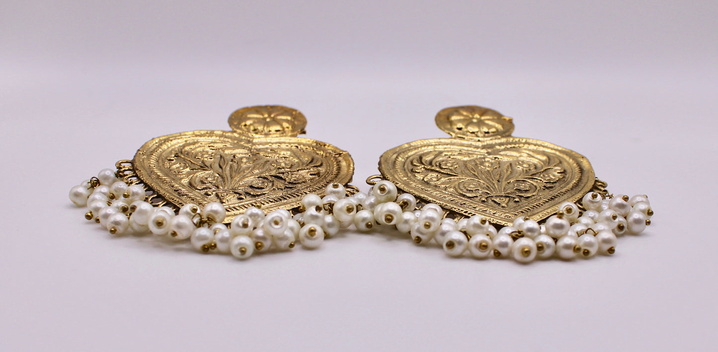 Oxidized Earrings With Faux Pearls - E231