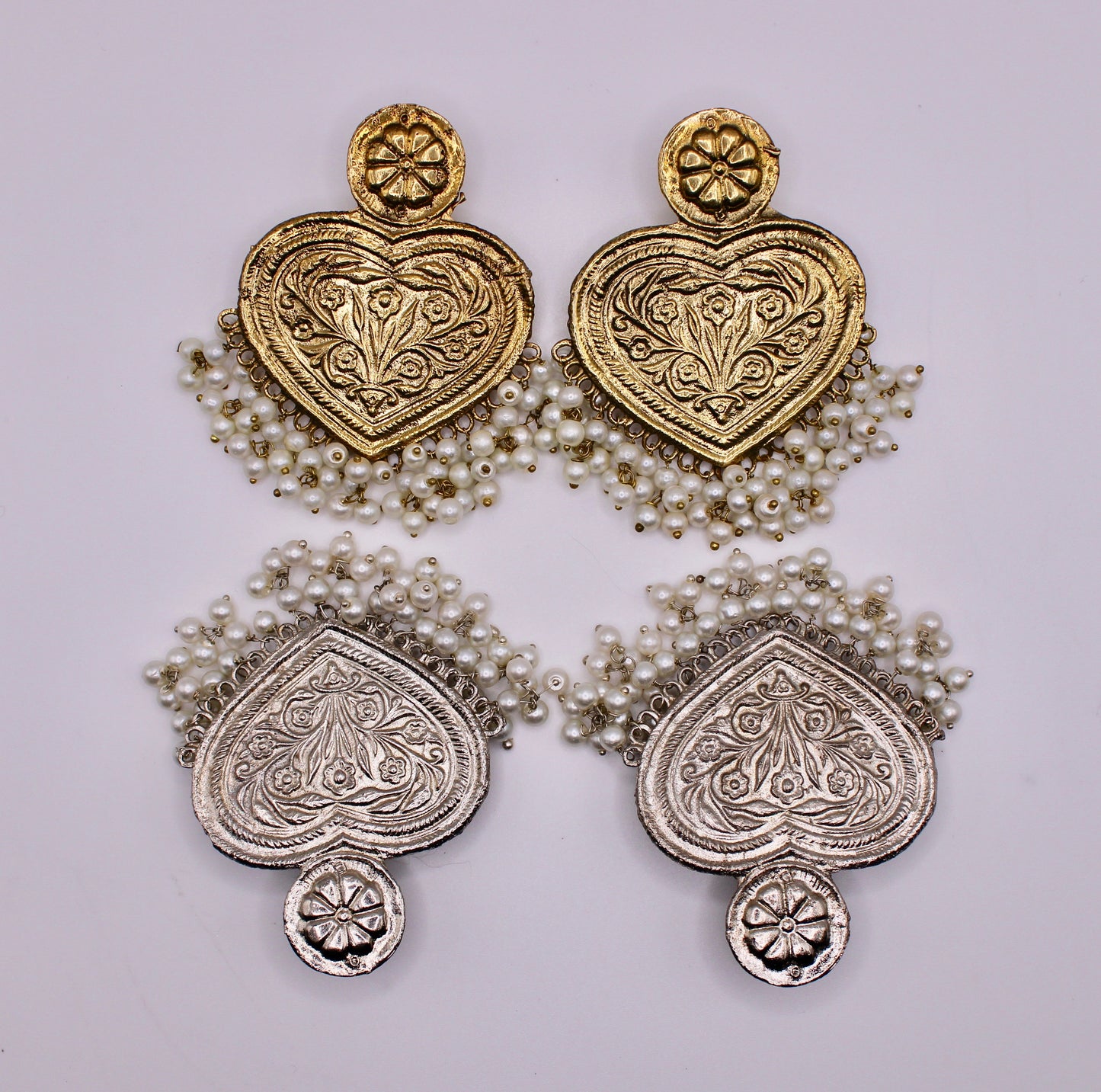 Oxidized Earrings With Faux Pearls - E231