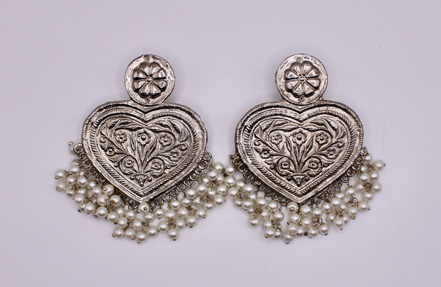 Oxidized Earrings With Faux Pearls - E231
