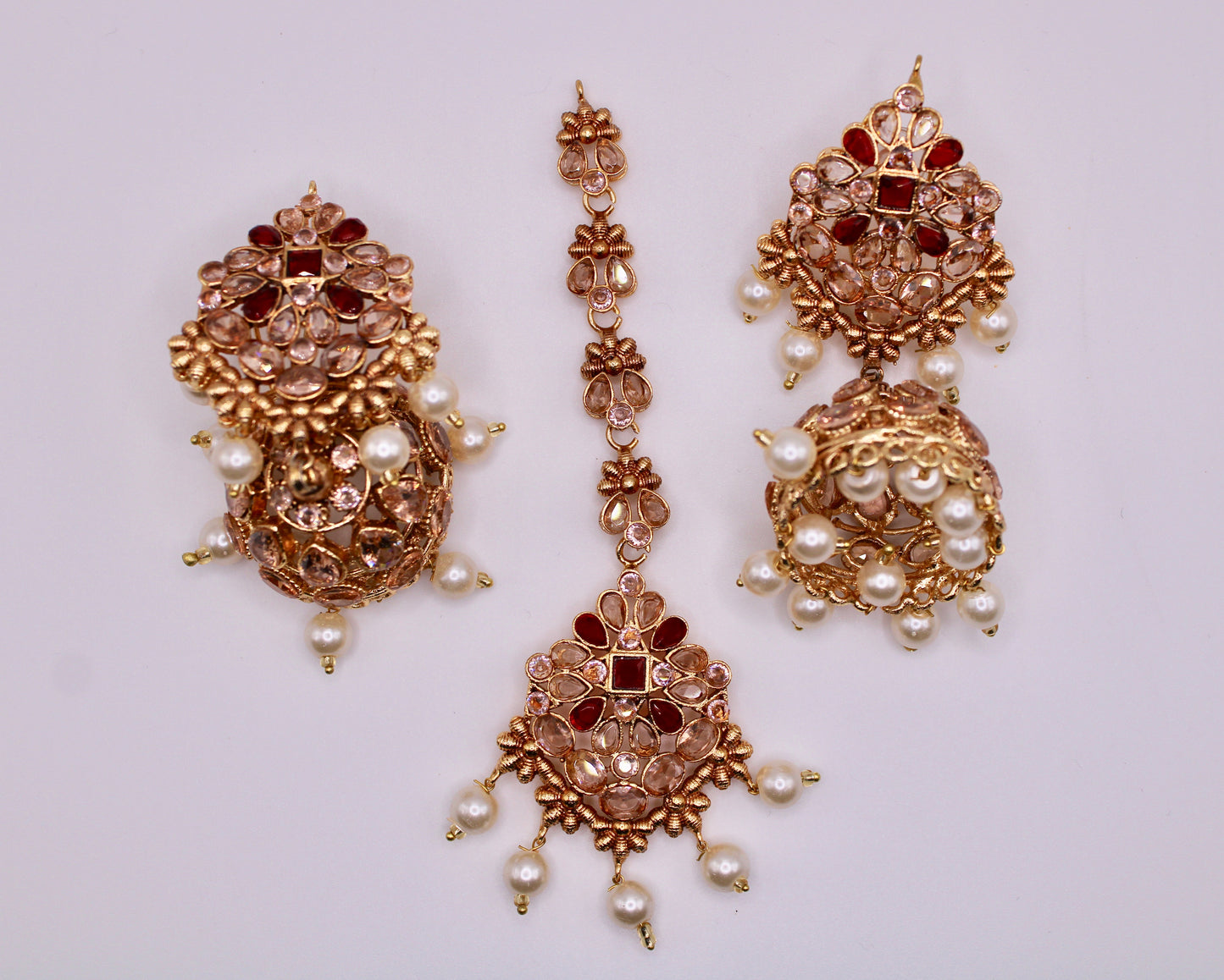 Cubic Zirconia and Faux Pearl Teeka Set - E106