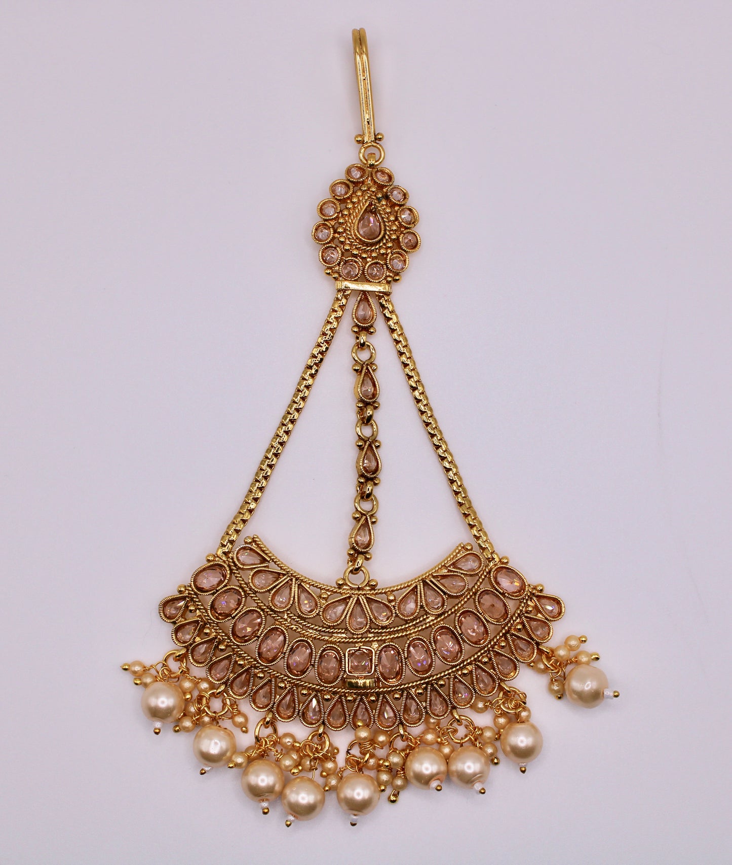 Cubic Zirconia and Faux Pearl Jhumer - E1171