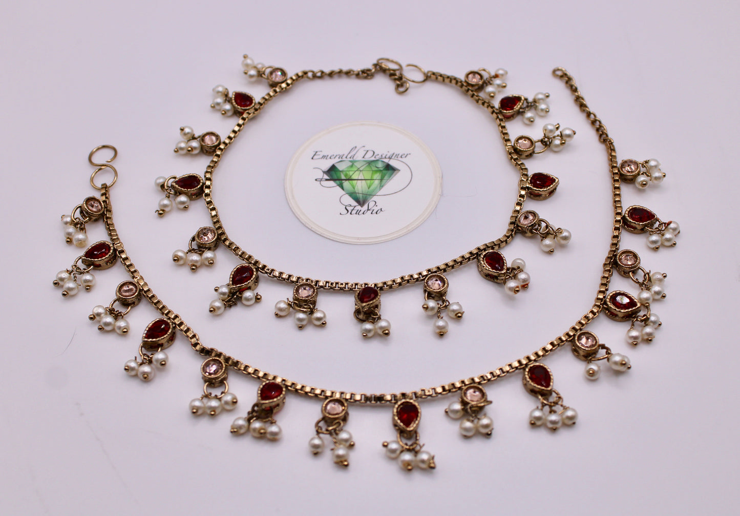 Cubic Zirconia and Faux Pearl Anklet - E1201