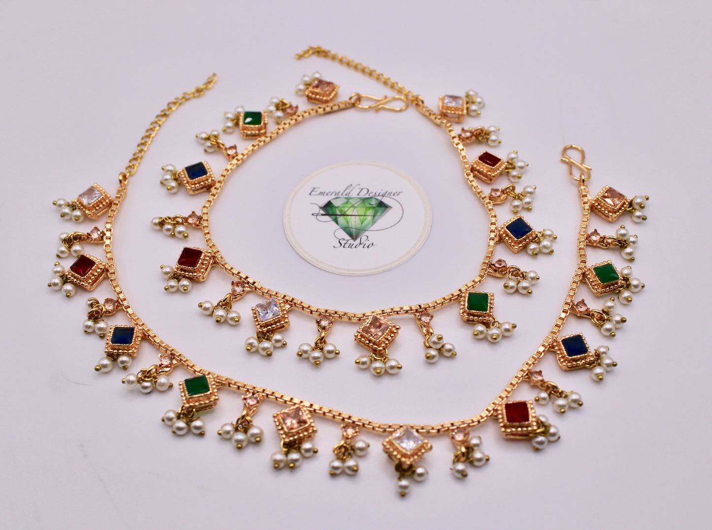 Faux Pearl and Cubic Zirconia Anklet - E1202