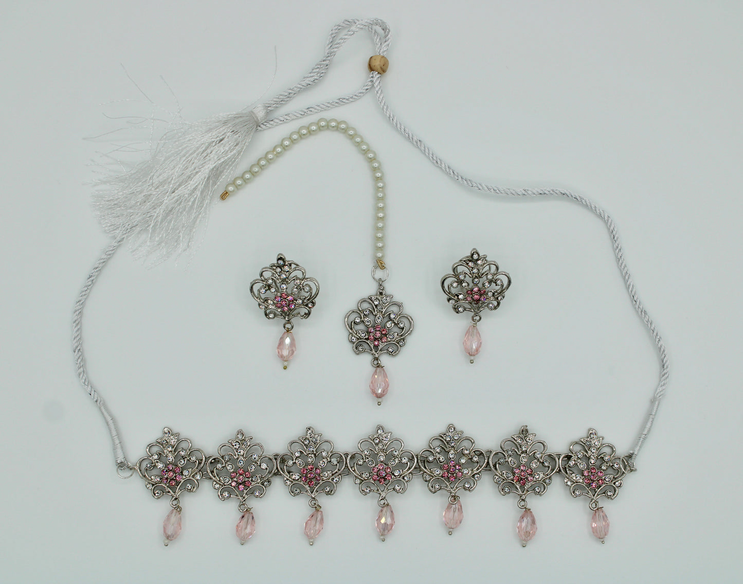 Cubic Zirconia and Faux Crystal Choker Set - E115