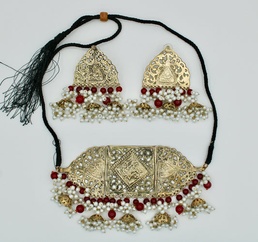 Oxidized Choker Set with Beads and Faux Pearls - E117