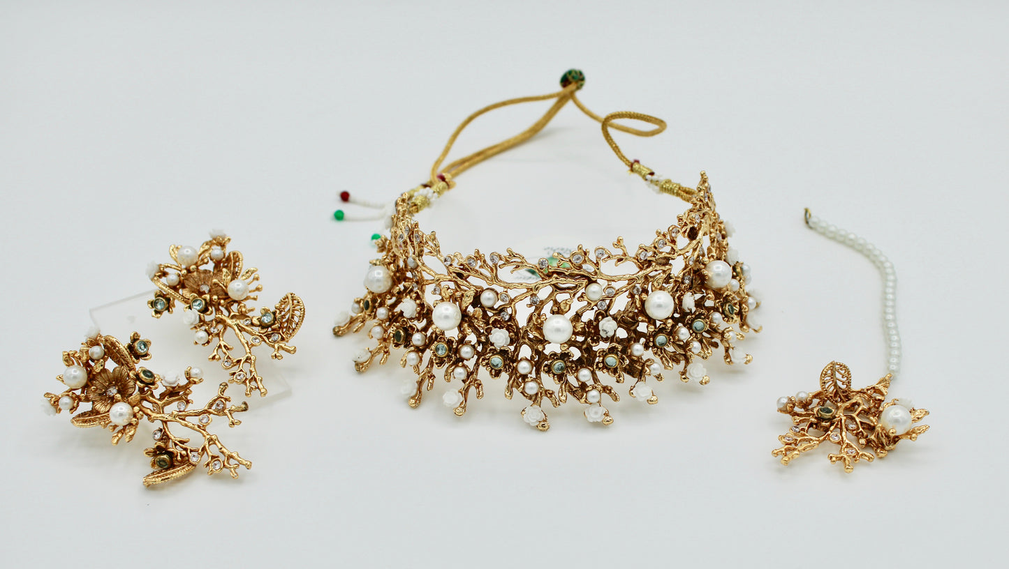 Cubic Zirconia And Faux Pearl Necklace Set - E118