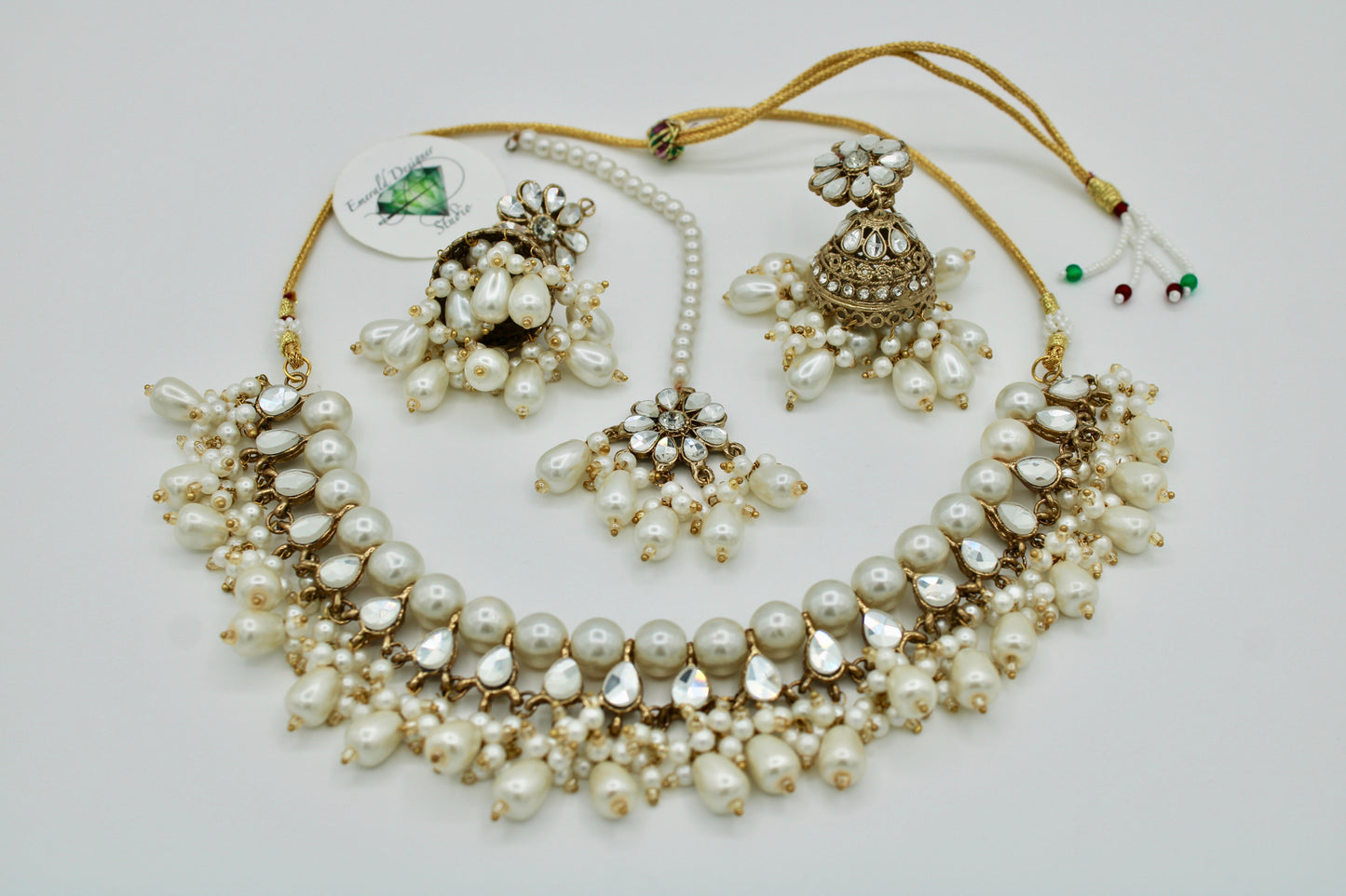 Sheesha Kundan And Faux Pearl Necklace Set - E101